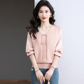 CC-BSM-732小个子针织拼接女士拼色2025春秋季新款宽松遮肉雪纺打底衫上衣服