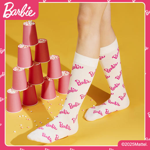 好奇蜜斯【2双装】BARBIE芭比联名时尚舒适字母中高筒袜潮长袜子地板袜  伊瓦 商品图1