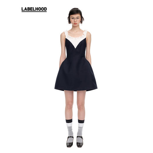 【SHUSHUTONG】蕾虎时尚拼接花边领连衣裙2025春夏新款女装裙子 商品图0