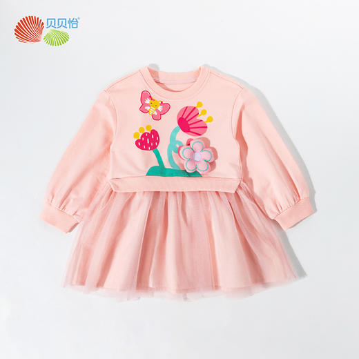 贝贝怡公主裙2025新款春秋童趣可爱休闲圆领长袖连衣裙ZB1EQ005 商品图2