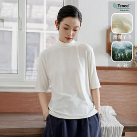 雀说新款半高领半袖打底衫女基础百搭纯色高级感羊毛t恤上衣AL6419