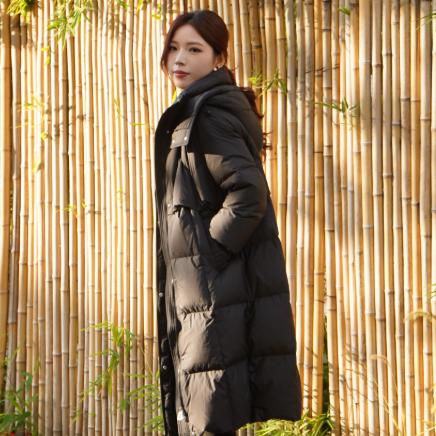 【黑色L1】臣禾 【迎冬羽绒】 连帽中长款加厚羽绒服JZ244070915 商品图0