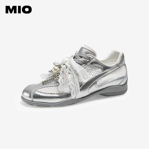 MIO米奥纯色圆头蕾丝系带德训鞋时尚轻便休闲女单鞋M251566963 商品图1