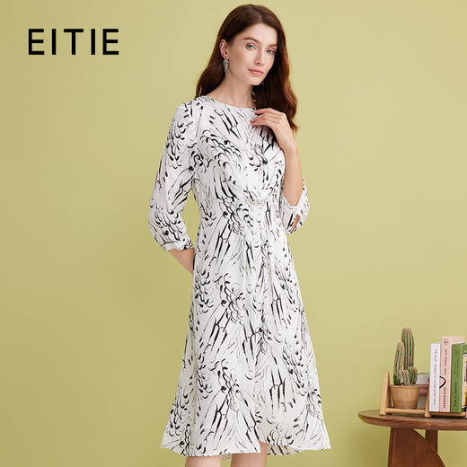EITIE爱特爱正式感大女主中式水墨印花圆领a字连衣裙2025春季新款A2507515 商品图0