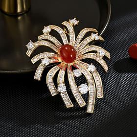 雀说高档精致金色烟花胸针轻奢镶钻锆石百搭大衣胸花别针配饰AL0038