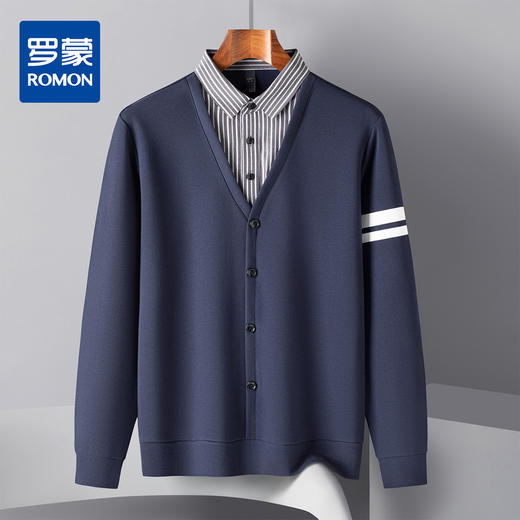 罗蒙男士秋冬针织衫休闲百搭舒适男毛衣简约通勤假两件针织衫男 商品图0
