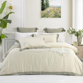 多喜爱 进口60S兰精天丝四件套-叶语花开 莱赛尔纤维 60S高密天丝细腻柔软精美刺绣优雅浪漫专利床单礼盒包装