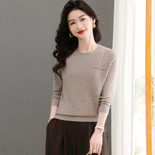 CC-101-51722长袖t恤女士圆领2025春秋新款宽松针织小衫洋气打底上衣T 商品图1