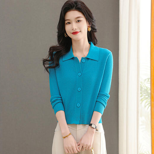 CC-103-A18102小个子针织开衫女士春秋季上衣2025新款娃娃领宽松短款毛衣外套女 商品图3