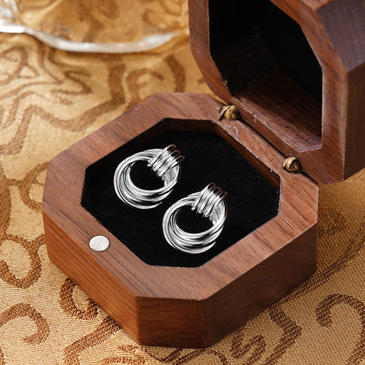 子佩集S925【缠绵】耳钉纯银【AJ01535】原创2环环相扣扣环耳圈2501 商品图0