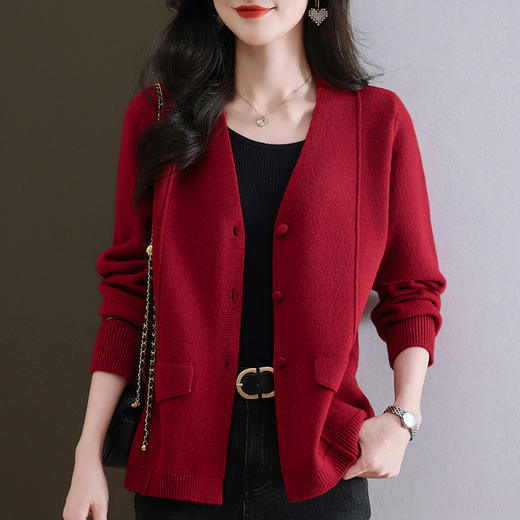 雀说毛衣外套女新款v领针织开衫春秋外穿时尚气质上衣AL6056 商品图1