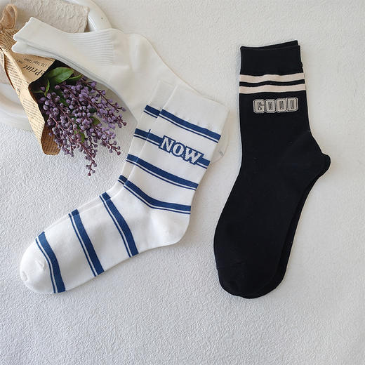 （02无货勿拍）纪念日百货基础-简约条纹字母简约男款中袜160705472 商品图5