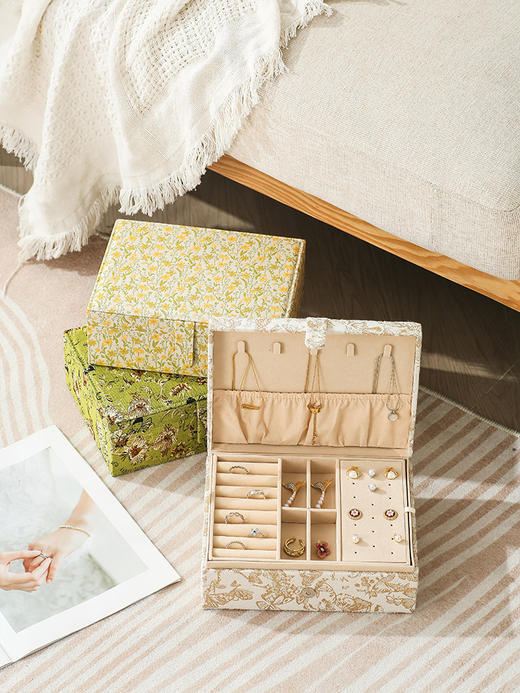 提花首饰盒法式复古饰品盒手镯项链戒指精致首饰收纳盒 商品图2