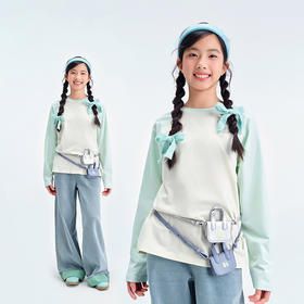 笛莎Deesha青少年女童T恤2025春季女童撞色刺绣长袖T恤