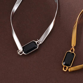 子佩集S925银【相生相伴】项链纯银【AE00079】原创2方块镀金黑玛瑙2501