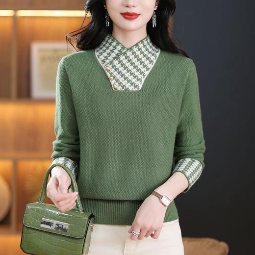 CC101-689130假两件女针织打底衫女拼色毛衣2024年新款长袖上衣洋气穿搭秋冬季 商品图0