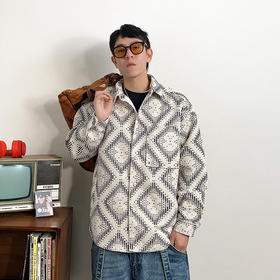 徐太浪春季新款菱格提花休闲夹克男韩版小香风时尚男装翻领外套潮