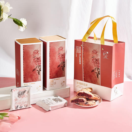 兔子花开 现烤重瓣红玫瑰素鲜花饼 手提礼袋装 300g*2盒（12块） 商品图6
