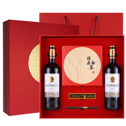 抢高端定制茶酒礼盒【国王徽章干红茶饼礼盒】2支法国原瓶进口·干红葡萄酒🍷➕1块正宗福鼎白茶 商品图0