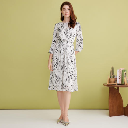 EITIE爱特爱正式感大女主中式水墨印花圆领a字连衣裙2025春季新款A2507515 商品图1