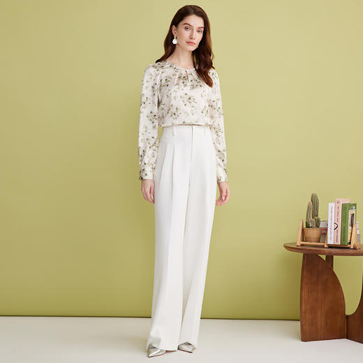 EITIE爱特爱精致盘扣氛围感印花清新绿色直筒衬衫上衣2025春新款A2513511 商品图1