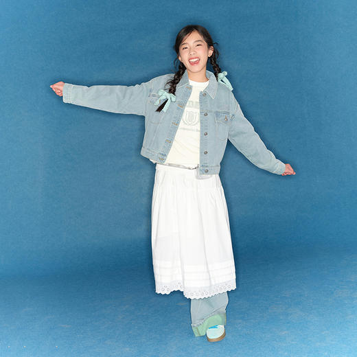 笛莎Deesha青少年女童外套2025春季女童字母翻领牛仔外套 商品图2