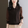 CC-89-523翻领拼接针织小衫女洋气2025新款春季宽松上衣长袖t恤打底衫薄款 商品缩略图1