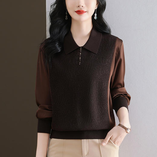 CC-89-523翻领拼接针织小衫女洋气2025新款春季宽松上衣长袖t恤打底衫薄款 商品图1