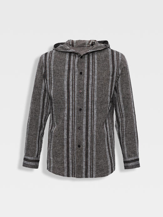 callisto山海系列榛果棕棉麻混纺连帽衬衫外套 商品图0