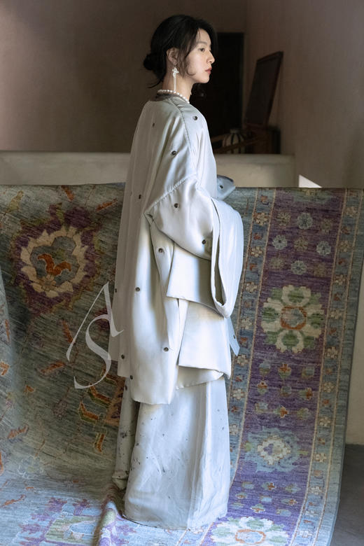 Mutedance 桦木色水墨染真丝褶裥阔腿裤 商品图7