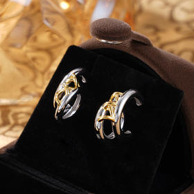 子佩集S925银【明暖】耳钉纯银【AJ00942】原创2半环带金色镀金扣环耳圈2501