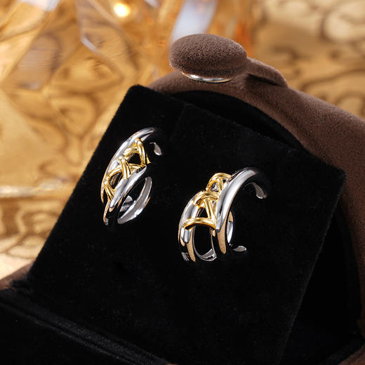 子佩集S925银【明暖】耳钉纯银【AJ00942】原创2半环带金色镀金扣环耳圈2501 商品图0