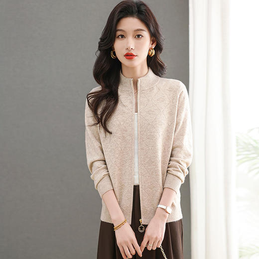 CC-101-96118立领短款外套女士毛衣开衫2025春秋装新款拉链针织衫上衣提花外搭 商品图3