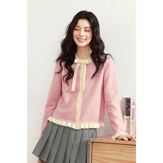 【严选】诗凡黎毛针织衫小香风千金毛衣女气质2025春夏新款少女百搭蝴蝶结7G1130371 商品图4