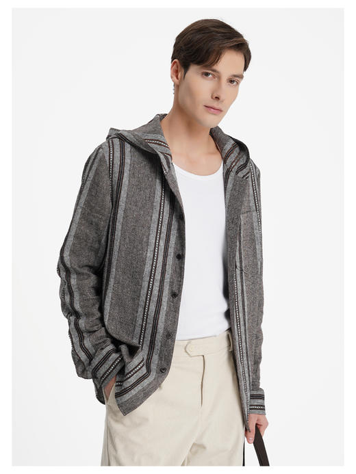 callisto山海系列榛果棕棉麻混纺连帽衬衫外套 商品图3