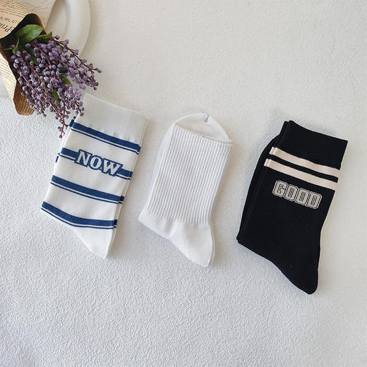 （02无货勿拍）纪念日百货基础-简约条纹字母简约男款中袜160705472 商品图2