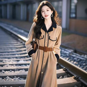雀说法式气质女神范灯芯绒连衣裙新款冷淡系高级感收腰中长裙AL9181