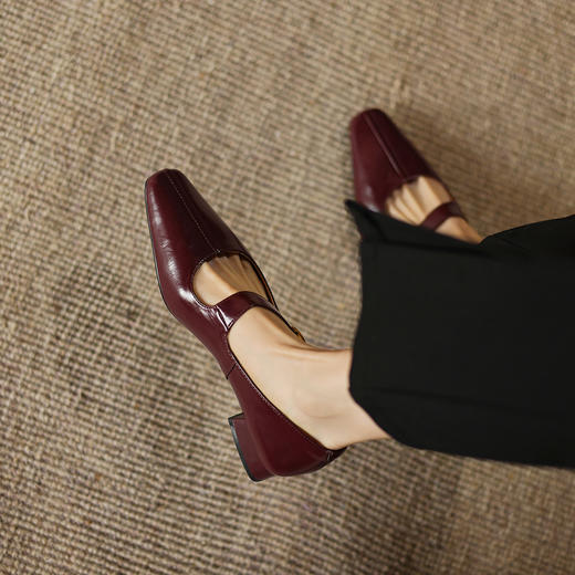 阿么手工女鞋羊皮玛丽珍小皮鞋粗跟2.5CM一字带法式复古浅口单鞋 商品图3