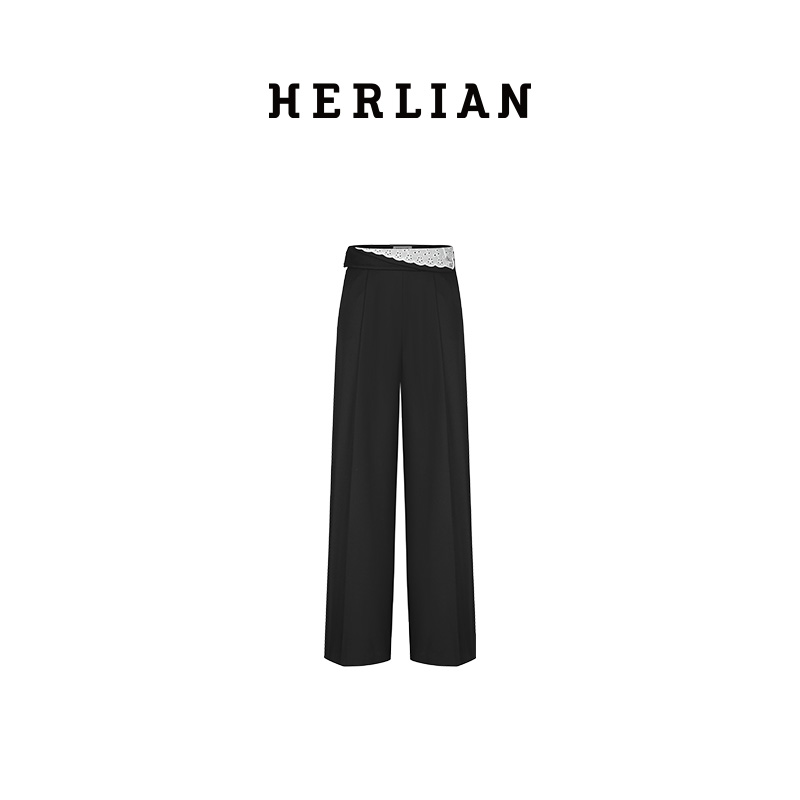 H2ESPAC014不规则撞色翻腰设计西裤