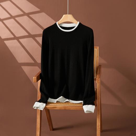 雀说红色羊绒衫女圆领秋冬新年高级内搭打底衫假两件小众气质毛衣AL8981 商品图5