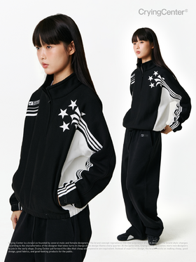 CryingCenter 星星拼接运动立领套头卫衣 哭喊中心