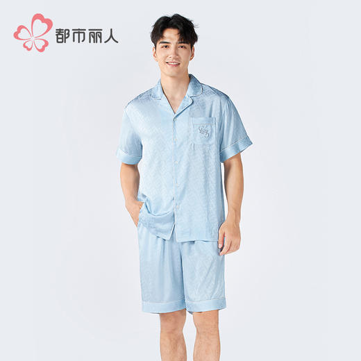 都市丽人男士丝质套装薄冰雪丝提花好睡好眠短袖类FHH1B7 商品图1