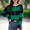 QHJY-JY8188新款条纹半开襟长袖针织衫上衣圆领安迪绒打底毛衣大码女装 商品缩略图3