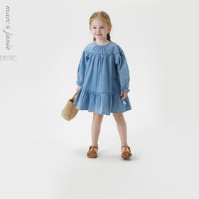 马克珍妮女童复古文艺牛仔连衣裙 儿童裙子2025年春装新款250205