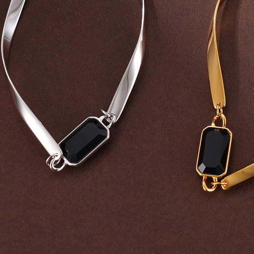 子佩集S925银【相生相伴】项链纯银【AE00079】原创2方块镀金黑玛瑙2501 商品图5