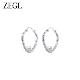 ZEGL大圈圈人造珍珠耳环女2024年新款潮圆圈耳钉高级感耳圈耳饰品