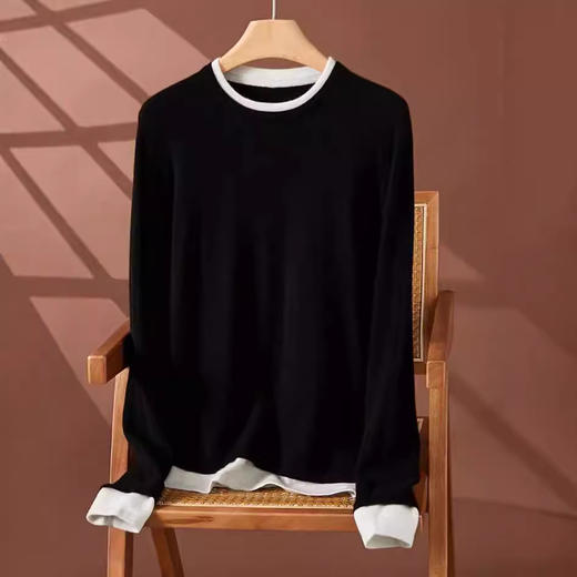 雀说红色羊绒衫女圆领秋冬新年高级内搭打底衫假两件小众气质毛衣AL8981 商品图3