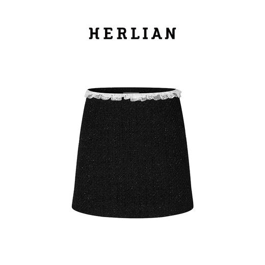 H2ESSKA084BK撞色腰头拼接设计粗花呢短裙 商品图0