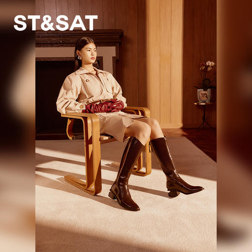 【绒里可选】星期六时髦镂空粗跟显瘦长筒靴SSC4117519/SSC4119519 商品图2