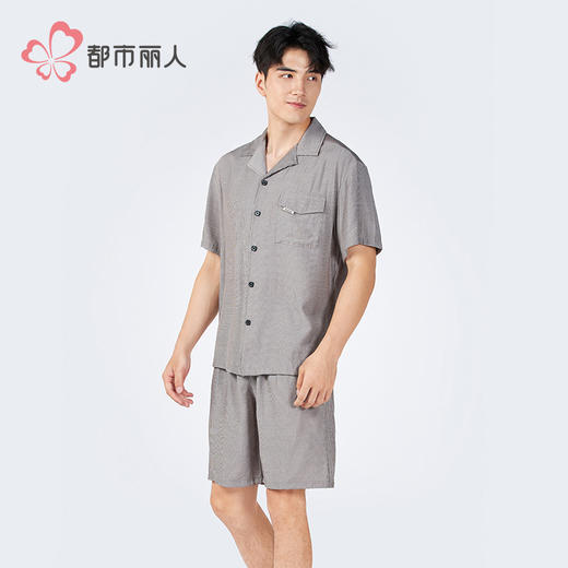 都市锋尚男士梭织棉短袖套装薄梭织提花生活家居无短袖类FHH1B8 商品图1